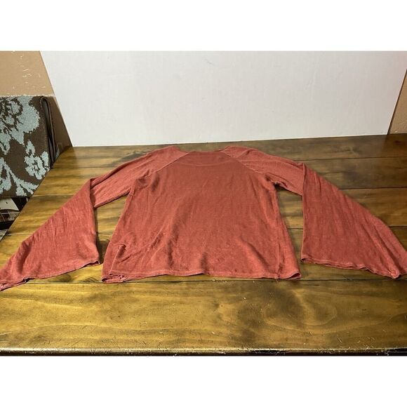 Stark X 100% Linen Bell Sleeve Size Large Red Blouse - Picture 9 of 11